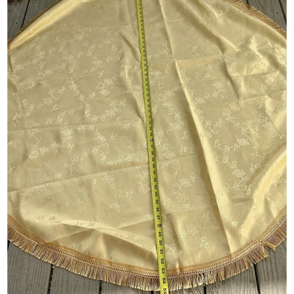 Vintage Gold Lebanese Damask Round Tablecloth Brocade 54” Middle Eastern
